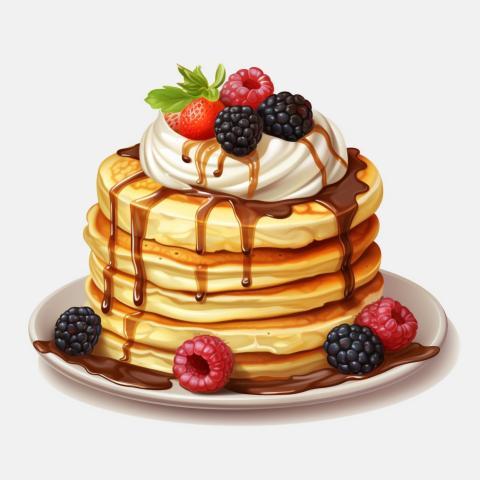 Fresh golden pancakes with cream and chocolate 1